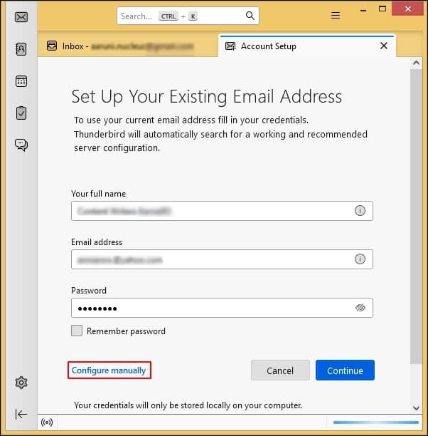 In Account Setup wizard