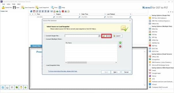 select the OST file to save in EML format