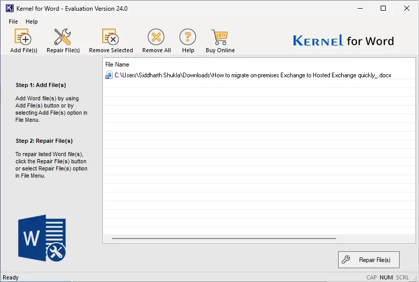 It will be enlisted in the tool Select Repair File