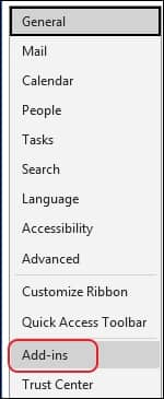 click on the Add-ins option