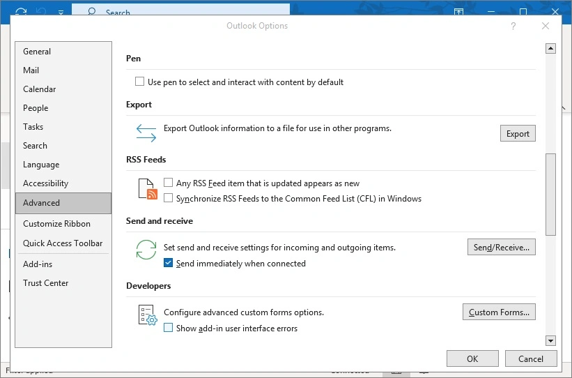 enable Send immediately when connected