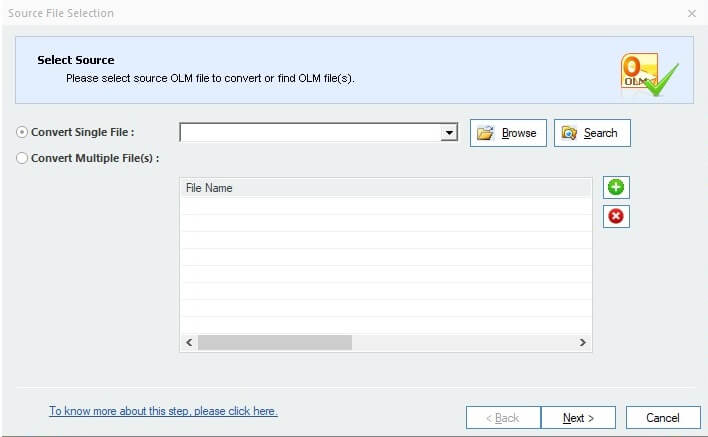 Open the OLM file converter tool