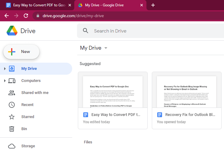 click on the sign “+” on the Google Drive Dashboard