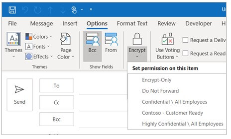 Adding encryption to a new message in Outlook
