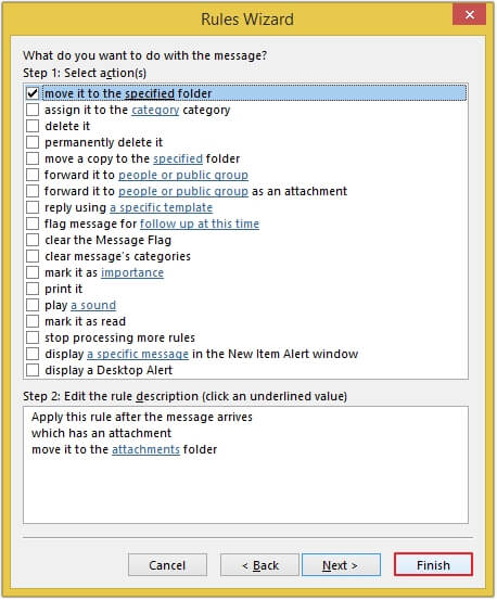 Click on Finish button to apply the rule.