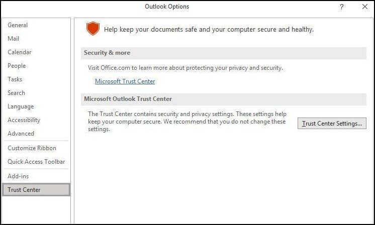 click on Trust Center Settings