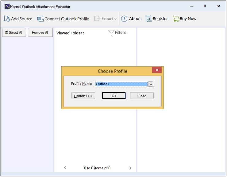 Choose the required Outlook profile 
