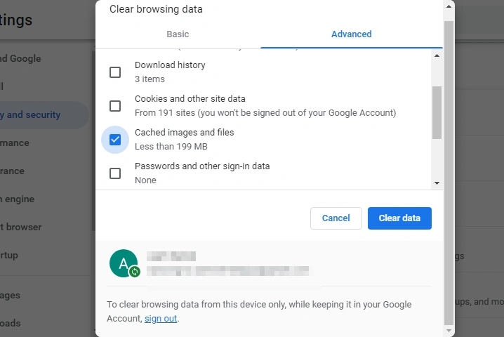 Select data to delete from browser