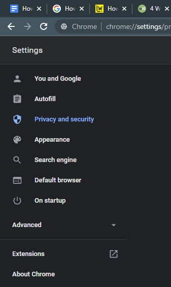 click on the option Privacy and security