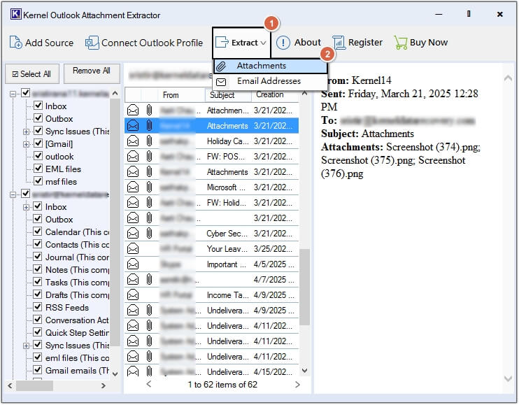 click Extract Attachments