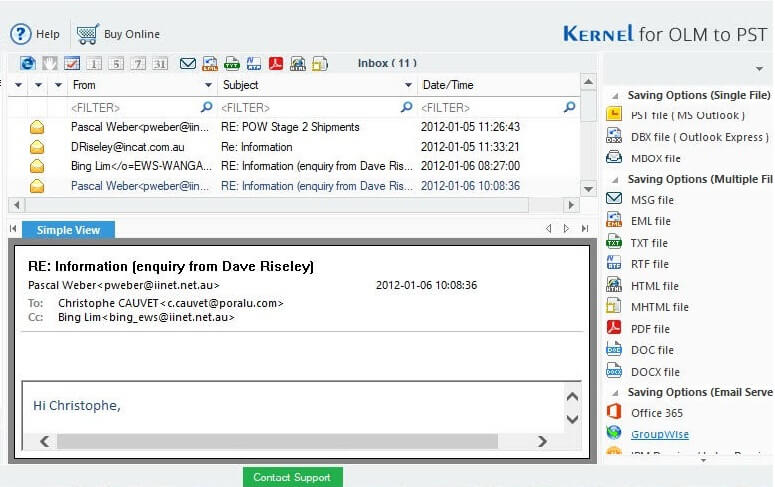 preview your OLM file data prior to migration