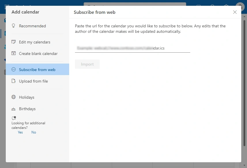Insert the URL and click Import