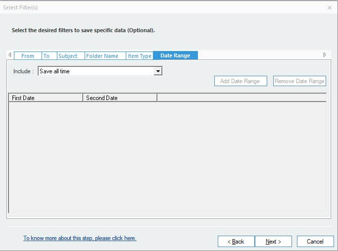 save specific data items to your PST file