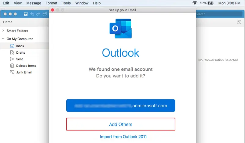 Open outlook using new profile and create an email account