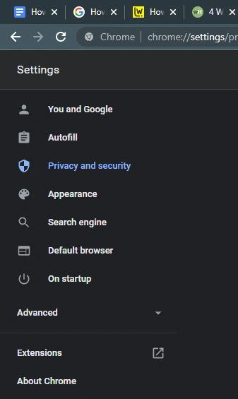 click on Privacy and security option