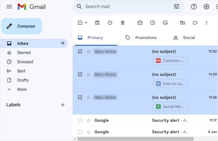 select the emails from which you wish to download