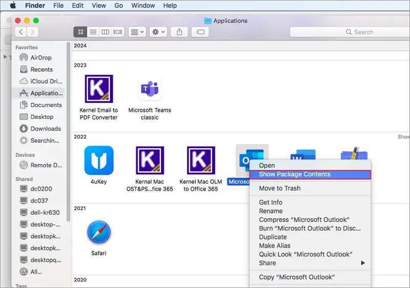 Click on show packaged contents