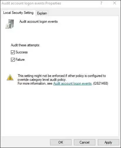 checkmark the Success and Failure box