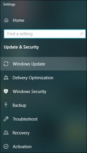 Click on the option Windows Update
