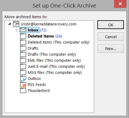 setup one click archive then click ok