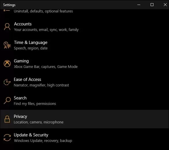 From the Settings tap on the option Privacy