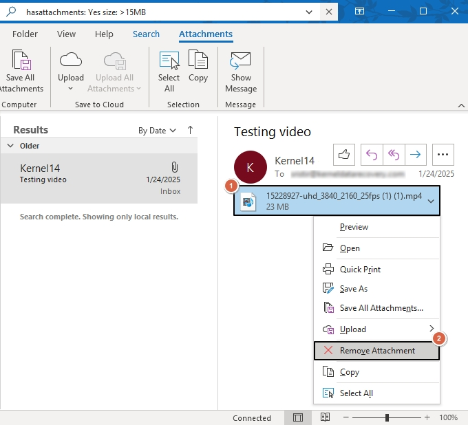 click on the drop down menu then remove the attachments