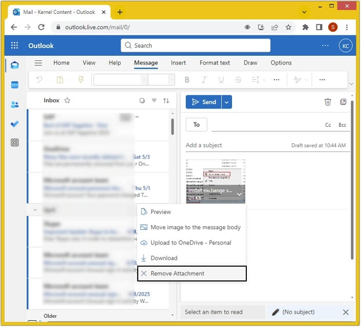 Click on the Remove Attachment option from drop-down list 