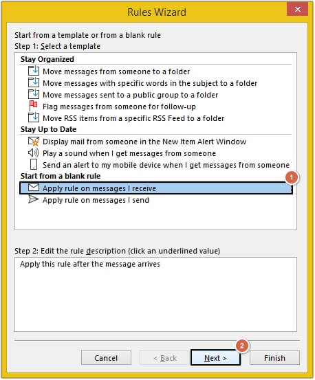 Apply rule on message I receive