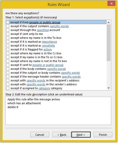 apply exceptions and click Next