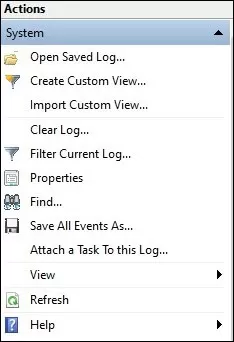 from the menu actions click Filter Current Log