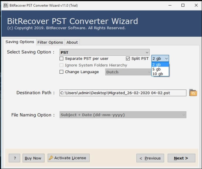 Bitrecover PST Split