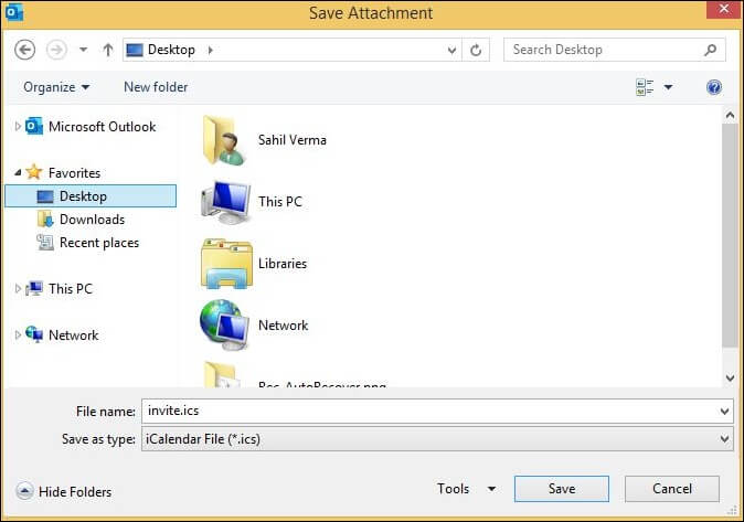 select a file directory to save your attachments