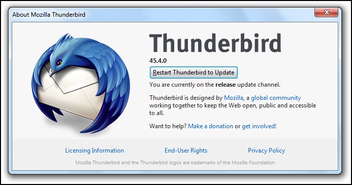 Restart Thunderbird to Update