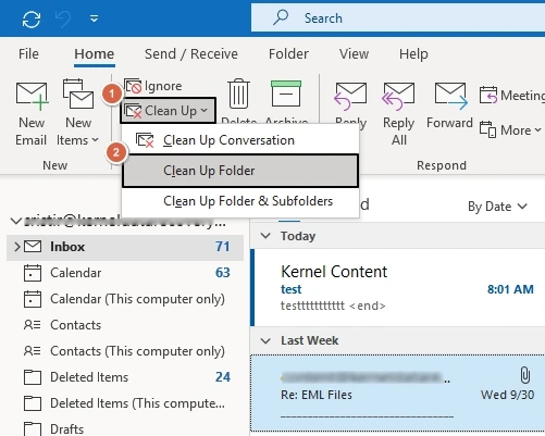click clean up then clean up folder