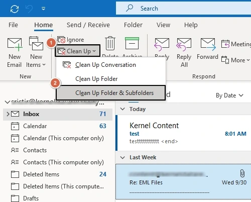 click clean up then clean up folder and subfolder