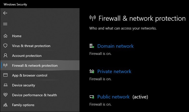 tap on the tab Firewall and Network Protection