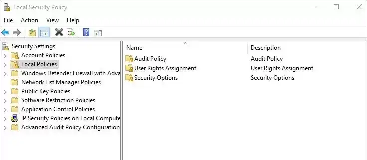 tap on Local Policies from menu
