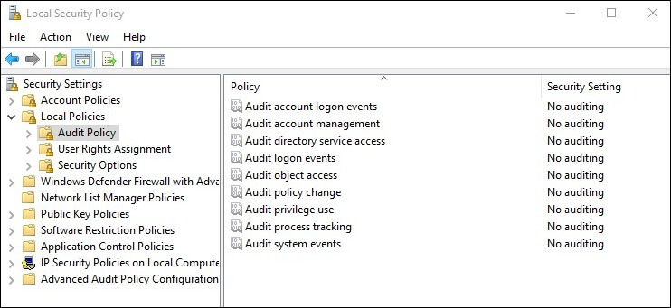 Click on the option Audit Policy