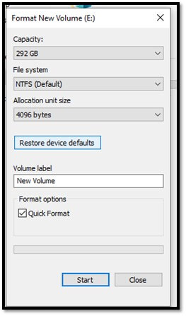 Restore device defaults option