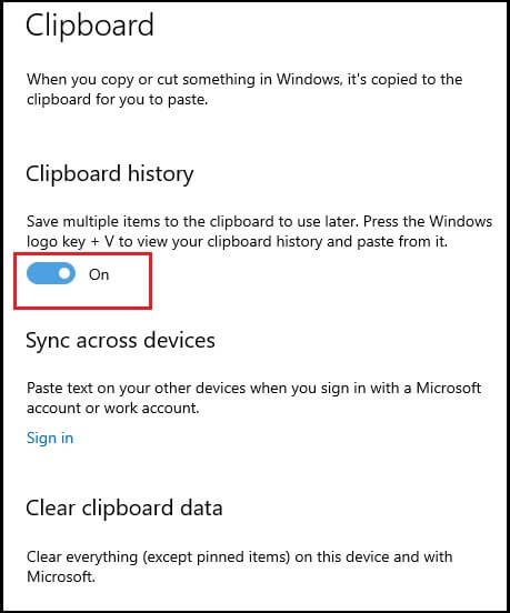 view the clipboard history