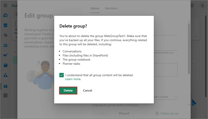 Click on the tick box and confirm deletion