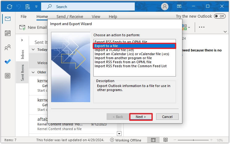 Select Export to a File 