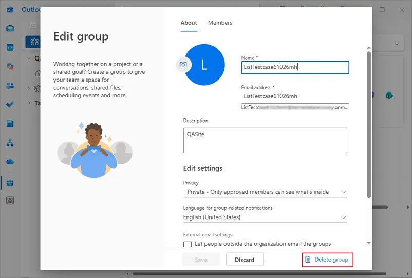 Click and delete group