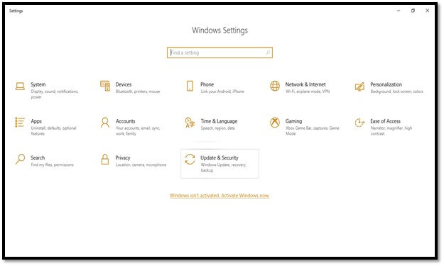 Select Windows Update & Security