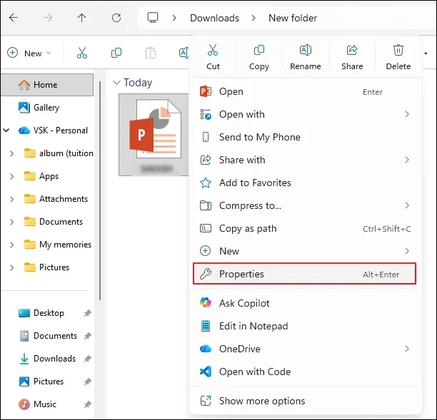 Right click on the file and go to Properties