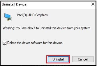 select the option, Uninstall