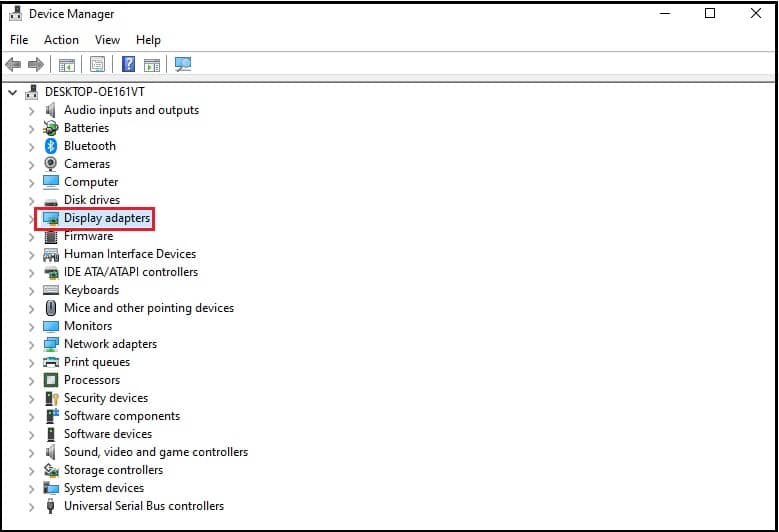 Select the option Display adapters