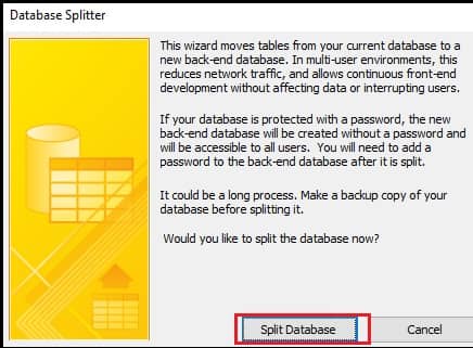 click on the button Split Database