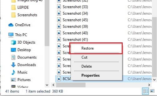 Select the option Restore