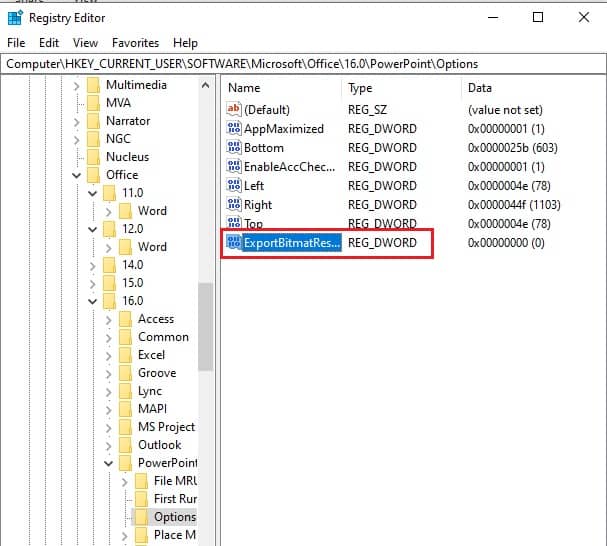type ExportBitmapResolution and hit enter